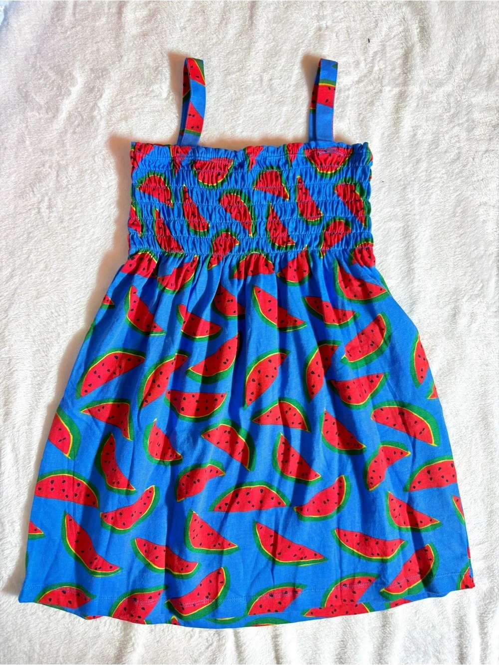 NWOT Hanna Anderson blue smocked top watermelon print sun dress 6/7
